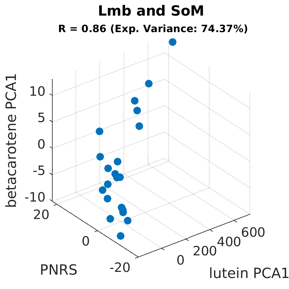 gscatter Lmb and SoM by betacarotene PCA1